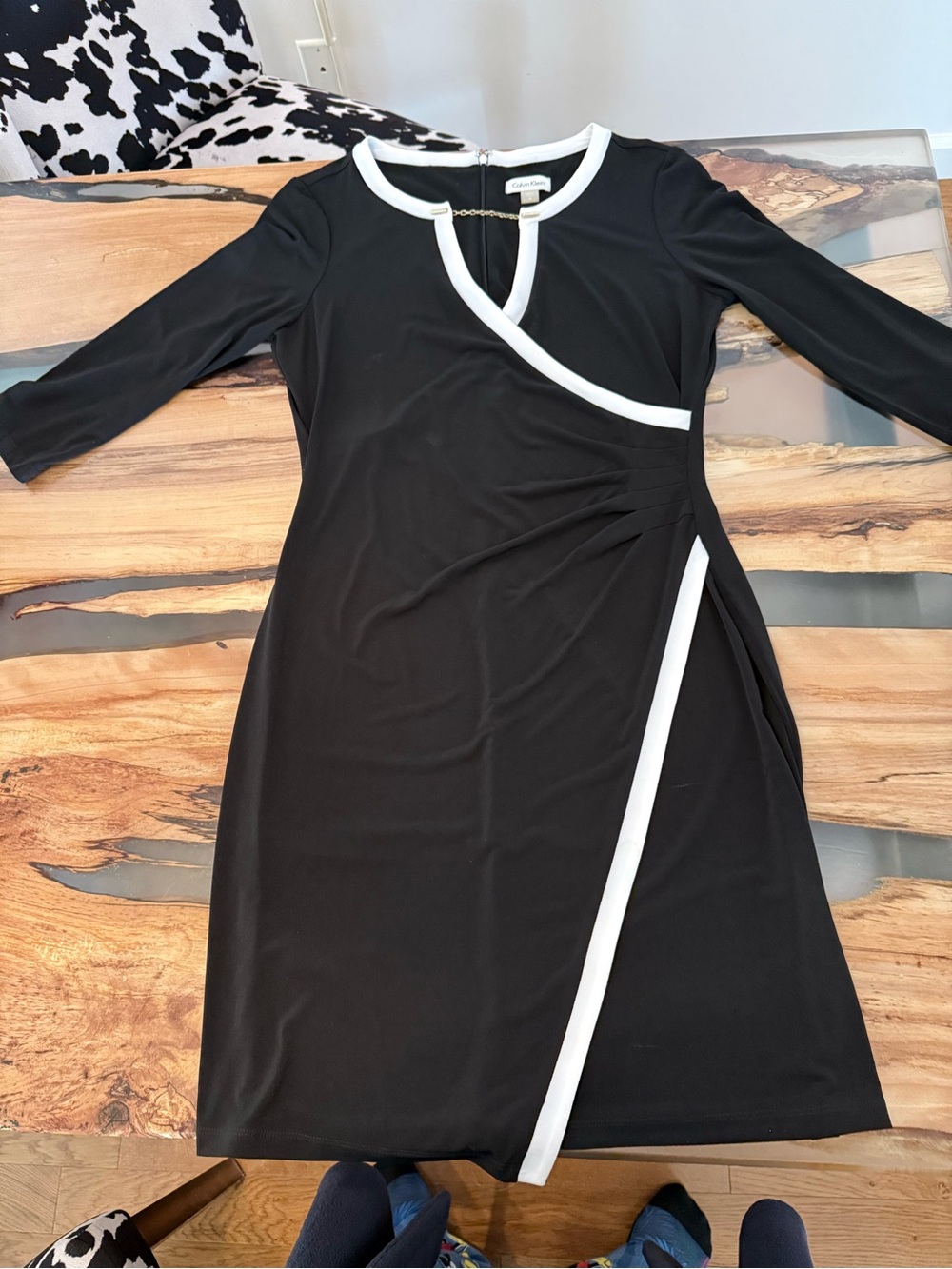 Calvin Klein Black Midi Dress with White Trim